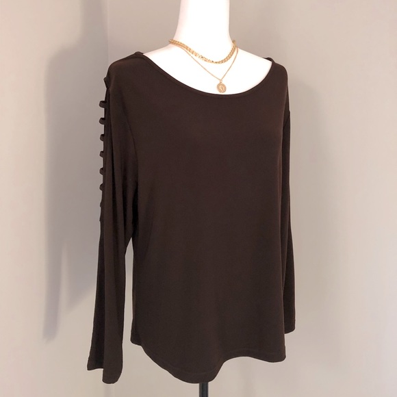 Belissima Tops - Bellissima Brown Top with Peek A Boo Sleeves Size XL